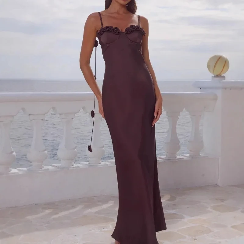 

2025 New Pure Desire Style Lace Spliced Strap Dress Women Waist Tucking Hugging Mermaid Tail Long Skirt Multi Color Options