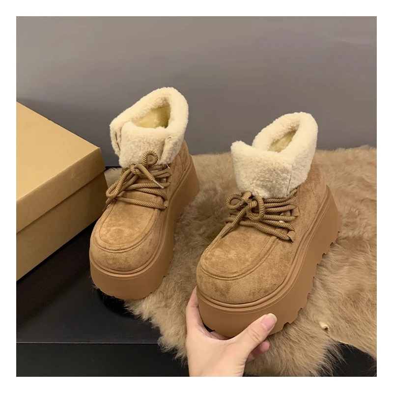 خمر الزنجبيل سميكة سوليد الثلوج الأحذية النسائية 2025 شتاء جديد مبطنة بالصوف وسميكة أحذية قطنية دافئة