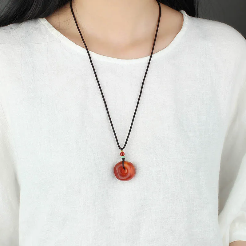 DIY accessories Simple ethnic style imitation beeswax safety buckle pendant necklace men's and women's versatile pendant sweater