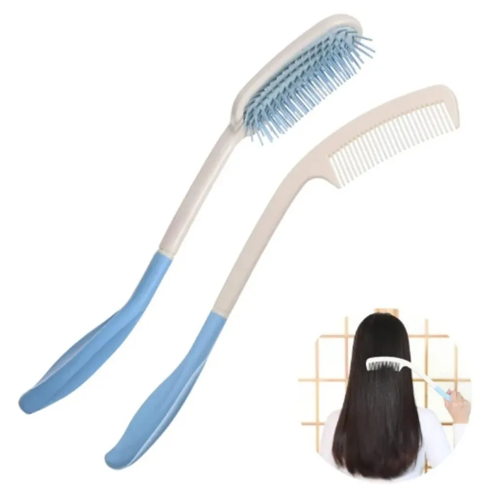 1Pcs Elderly Long Handle Comb Anti-slip Ergonomic Curved Arthritis Hairbrush Hand Disabled Patient Aid Hair Brush Health Care