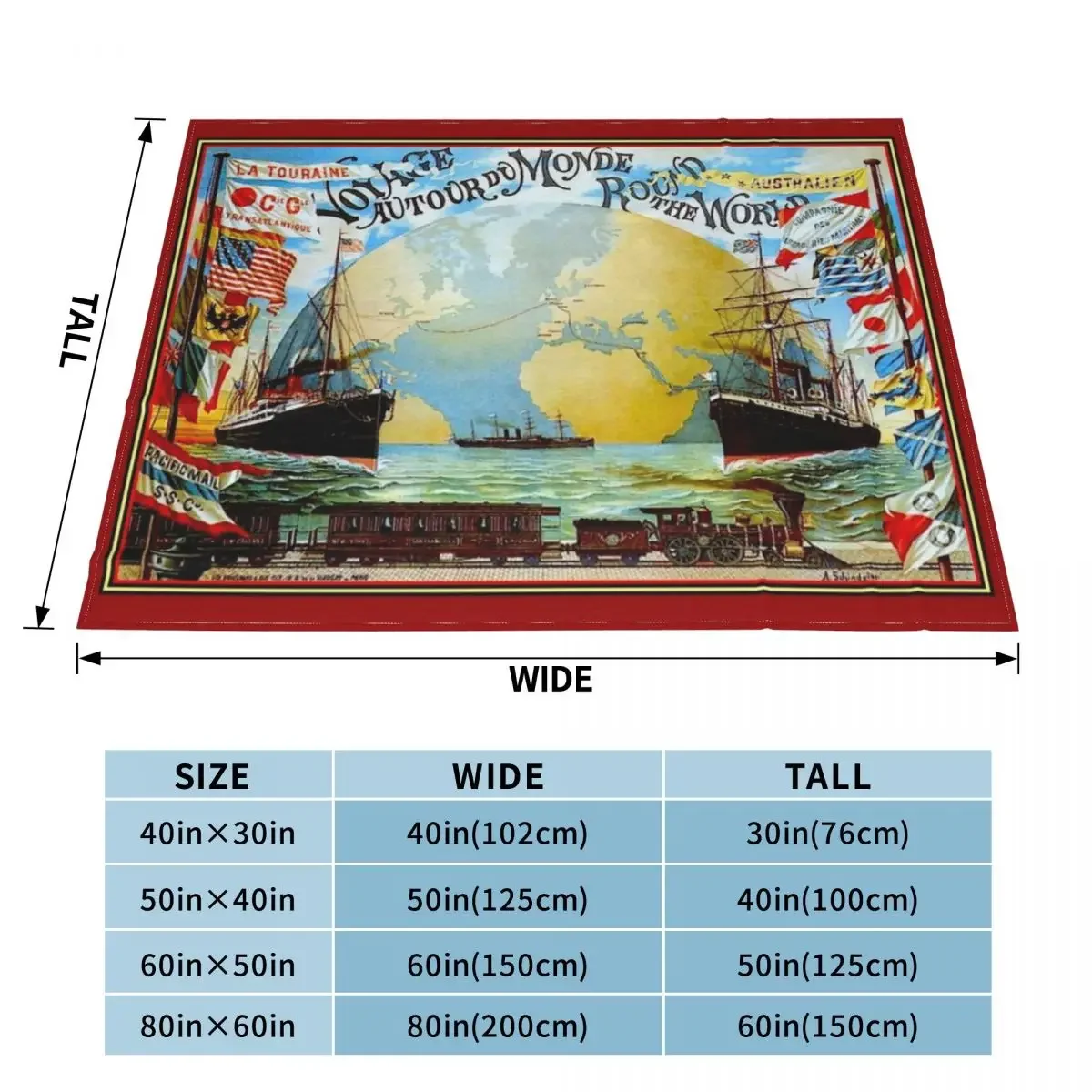 Around The World in 80 Days; Vintage Jules Verne Print Throw Blanket Travel Decorative Sofas Luxury Brand Plaid Blankets