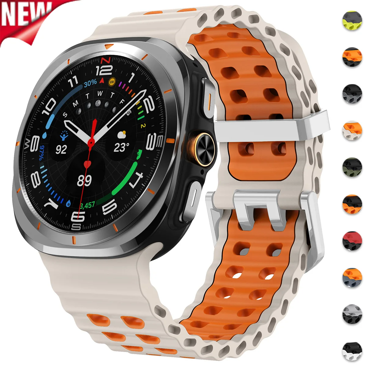 1:1 Original Marine Band für Samsung Galaxy Watch 7 Ultra 47 mm Zubehör Zweifarbiges Sport-Silikonarmband Galaxy Watch 7 Armband