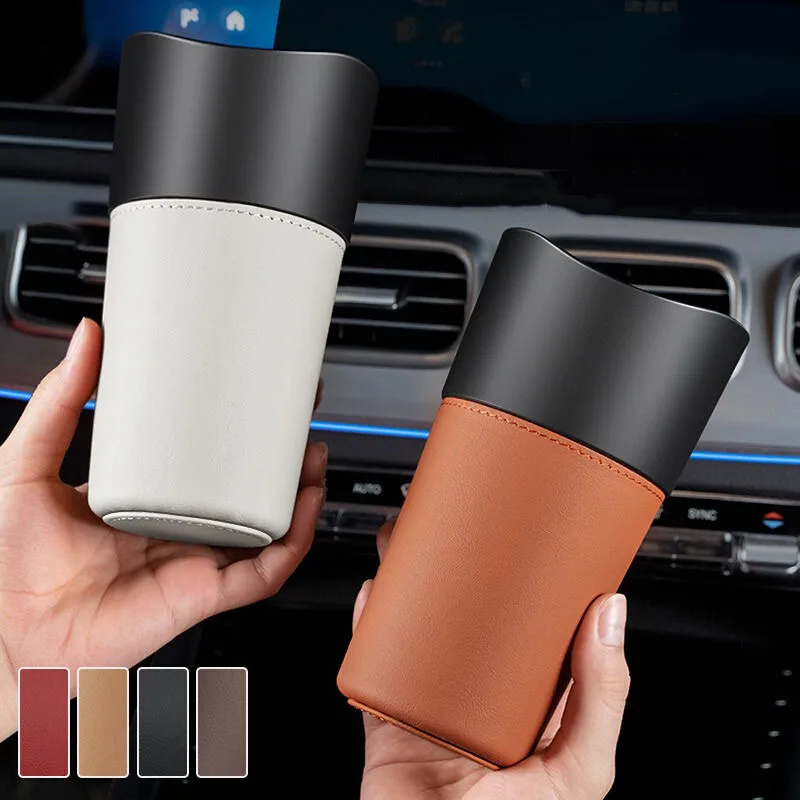 

Black Leather Car Trash Can Car Dust Storage Container Waterproof Garbage Bin Storage Box Car Accessories Versatile