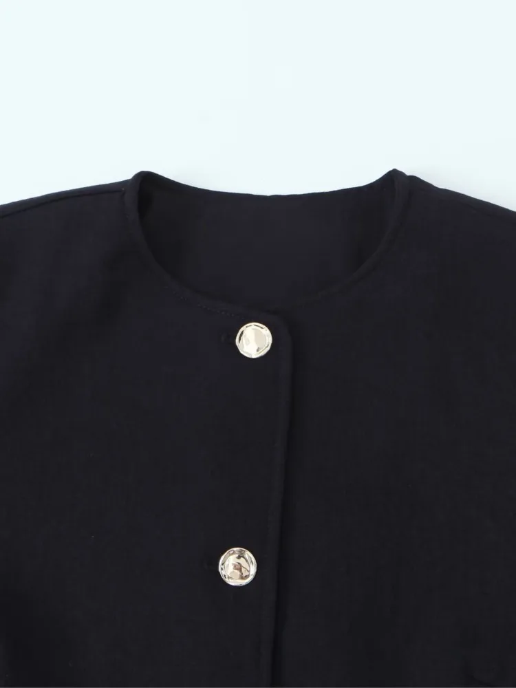 Eleganter kurzer Blazer-Mantel für Damen, schwarze Anzüge, schick, einreihig, Rundhalsausschnitt, Herbst 2022, neue Bürokleidung, lässige, dünne Blazer-Mäntel