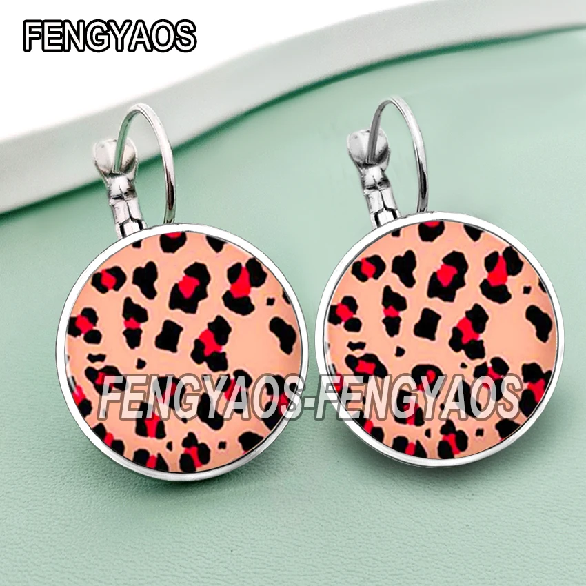 Colorful Leopard Stud Earrings for Women Bright Color Earring Glass Cabochon Summer Hook Ear Jewelry for Girls