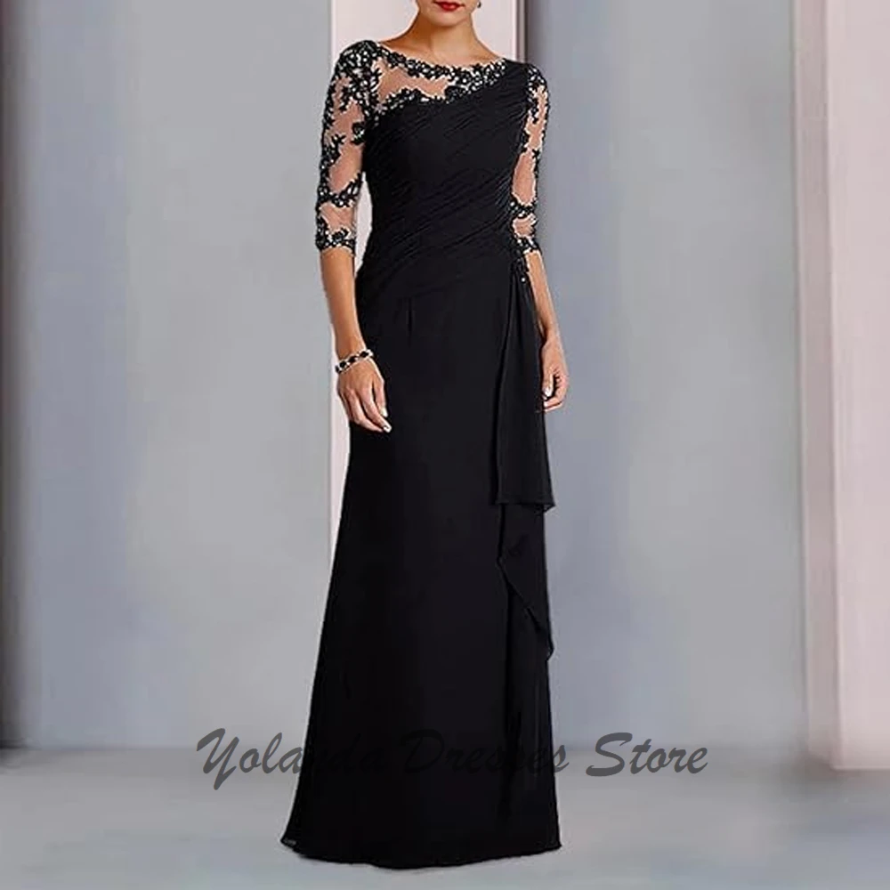 

Customized Scoop Neck Mother of The Bride Dresses 3/4 sleeves Formal Evening Gown Applique Lace Wedding Guest Dress Zipper Back