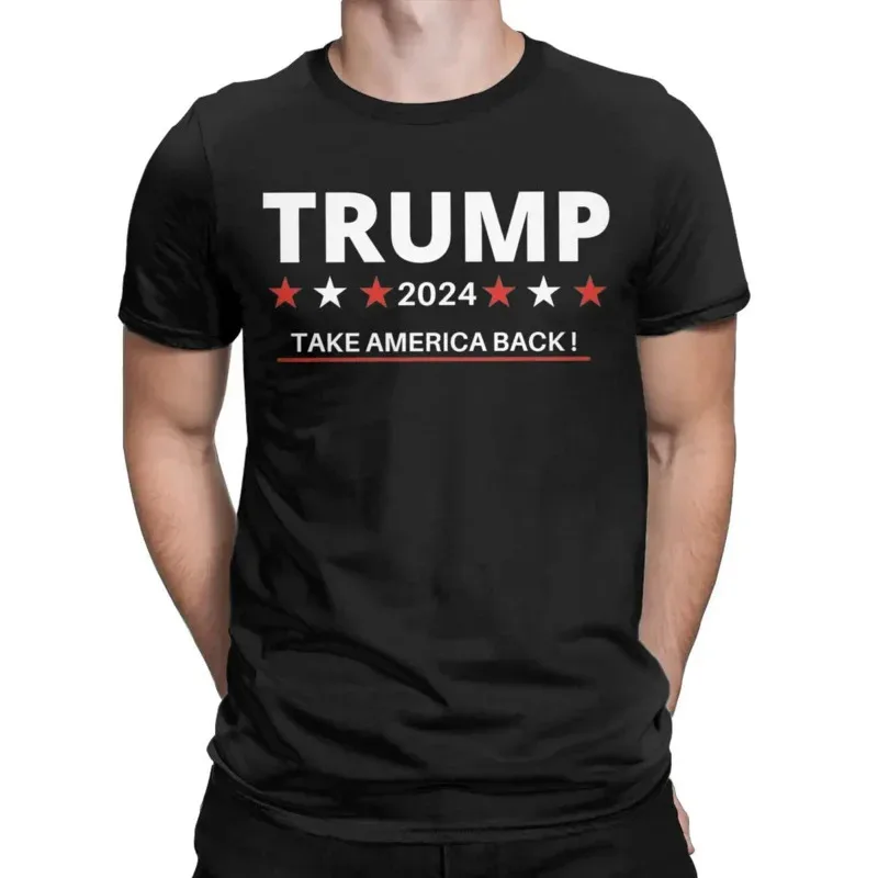 

Мужские футболки с изображением Трампа 2024 с американской спиной, хлопковая одежда, Винтажная футболка с коротким рукавом и круглым вырезом, женская футболка