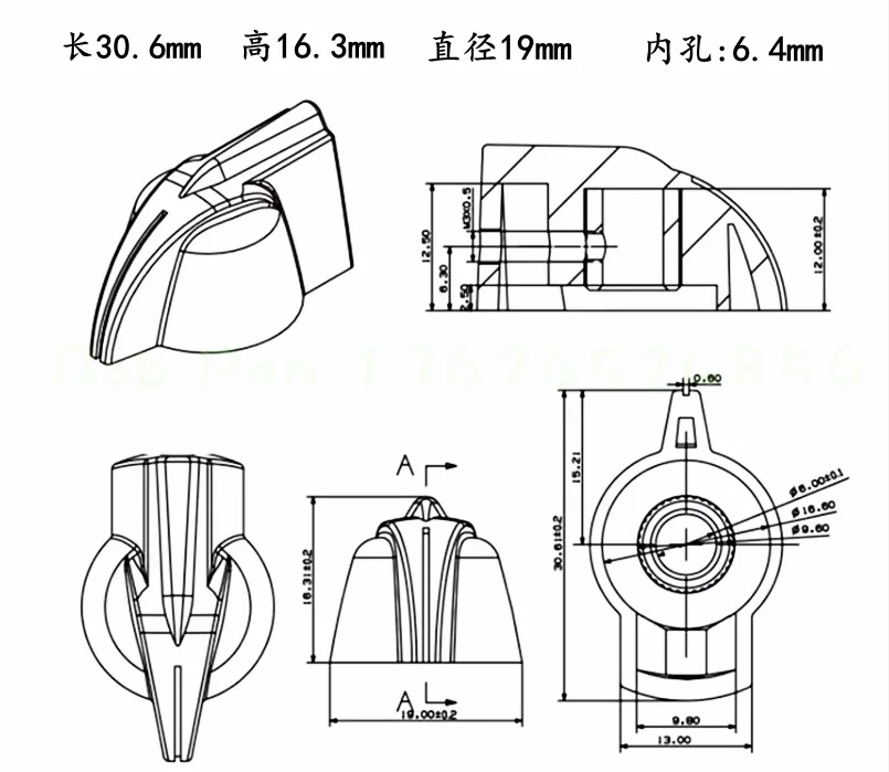 Ampmart 31 x 16 mm Kunststoff-Drehknöpfe für die Pegeljustierung von Gitarrenverstärkern und den Umschalter für den Effektmodus, Innenwellenloch 6,4 mm, 5 Stück – Detail 2