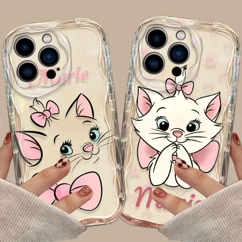 Marie Cat Anime Pink Phone case For Apple iPhone 15 14 13 12 11 Pro X XR XS Max Plus 8 7 Plus SE Wave Oil Cover