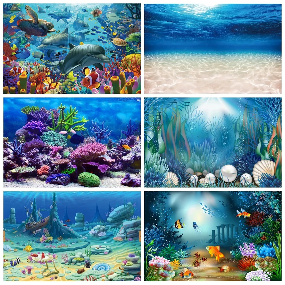 Underwater World Seabed Photography Backdrop Custom Decor Ocean Undersea Fish Coral Baby Birthday Party Baby shower Studio Props