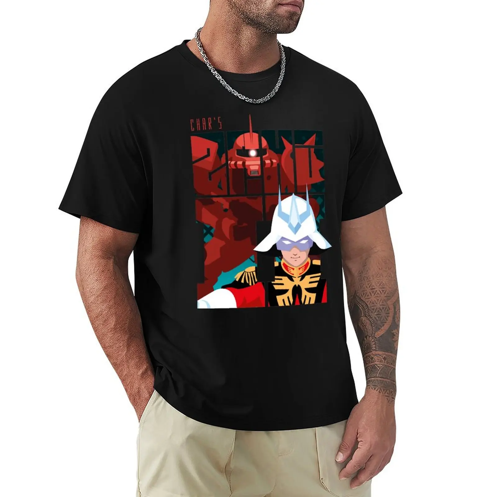 Char's Zaku Font T-Shirt Non-Shrink Basic Cotton T-Shirt