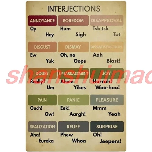 MAI Interjections Study Guide Metal Signs Grammar Term Knowledge Posters Wall Decor