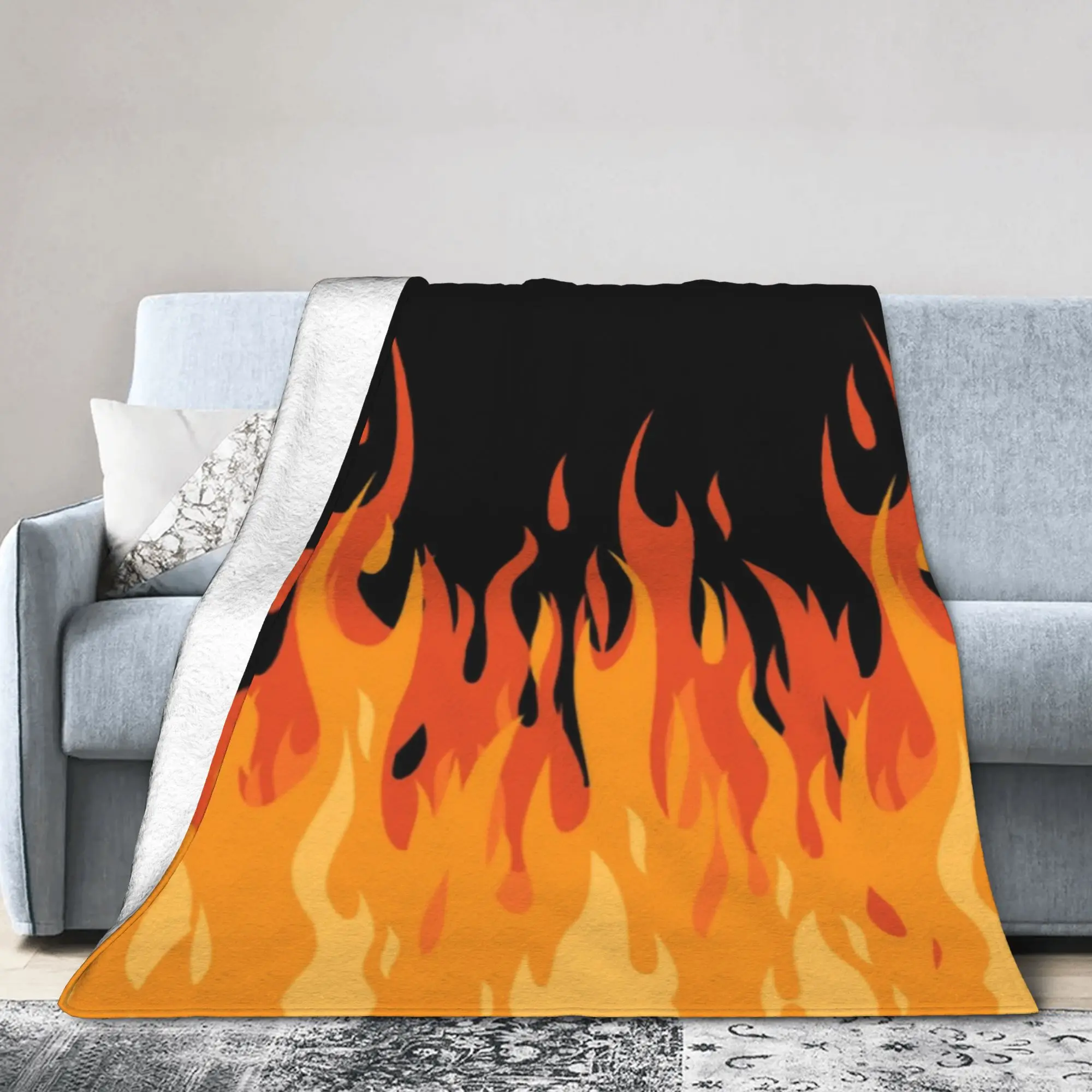 Custom Big Fire Orange Flames Blanket Warm Fleece Soft Flannel Vintage Burning Flame for Bed Couch Outdoor Spring Autumn