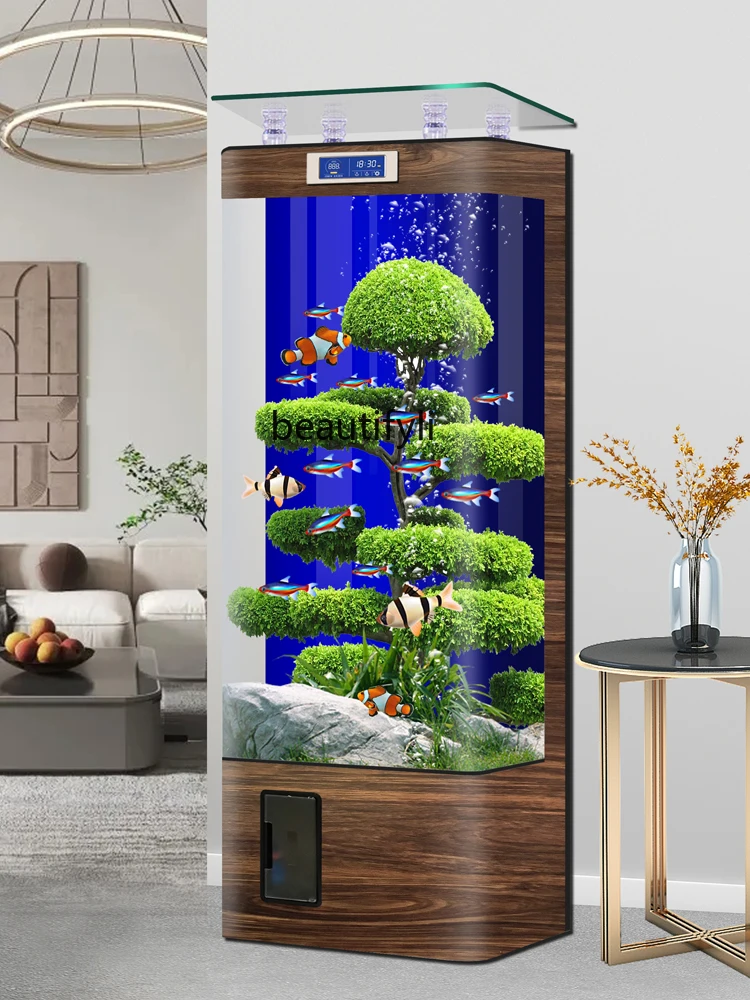 Integrated Fish Tank Living Room Vertical TV Cabinet next to Aquarium Ecological Glass Intelligent Fish Globe