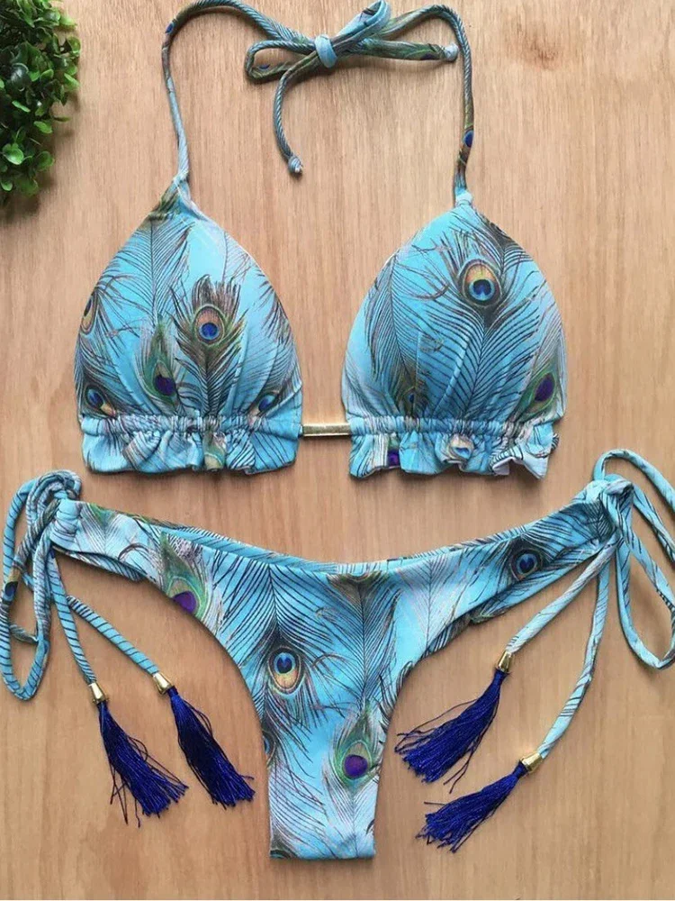 OIINAA-traje de baño para mujer, conjunto de Bikini estampado Sexy, traje de baño con cordón, Tanga de dos piezas con cordones, Bikinis femeninos 2024