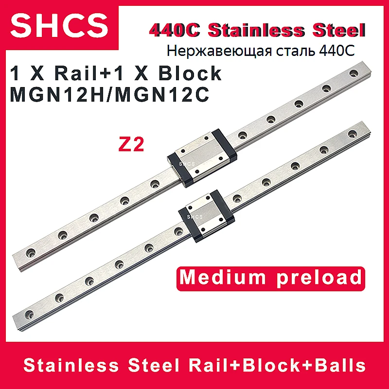 440C Stainless Steel MGN12 Linear Guide MGN12C MGN12H Linear Rail with MGN12H Z2 Medium preload Block