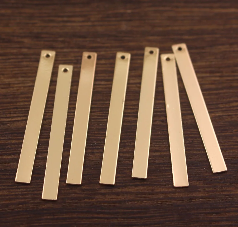 30pcs DIY Jewelry Accessories Quality Brass Flat Long Bar Rectangle Shape Pendant Charms DIY Crafts