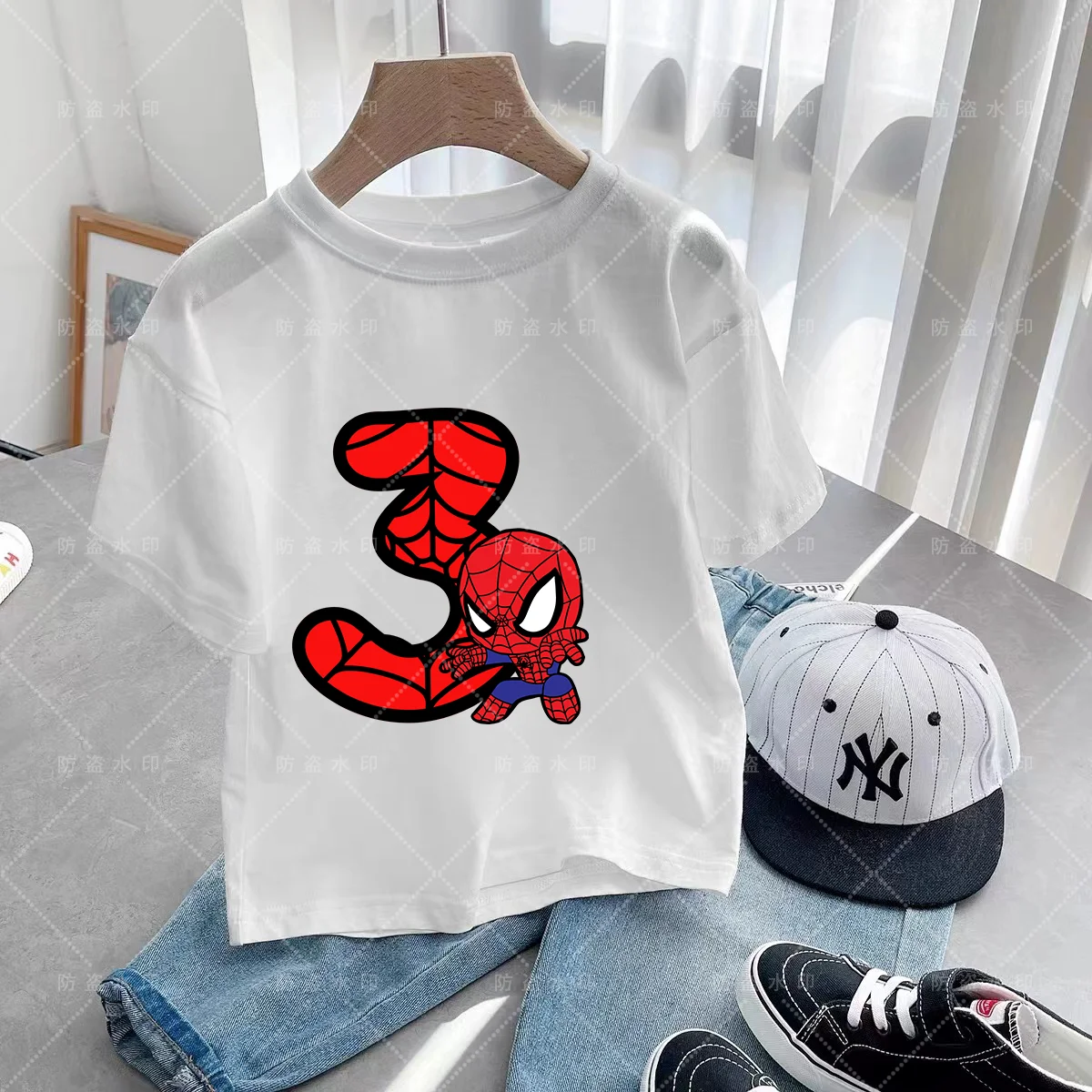 

Spiderman Kawaii Summer Children's Clothing Cartoons T-shirts for Children Birthday Number 3-12 Top Kawaii Cartoons Mother Kids