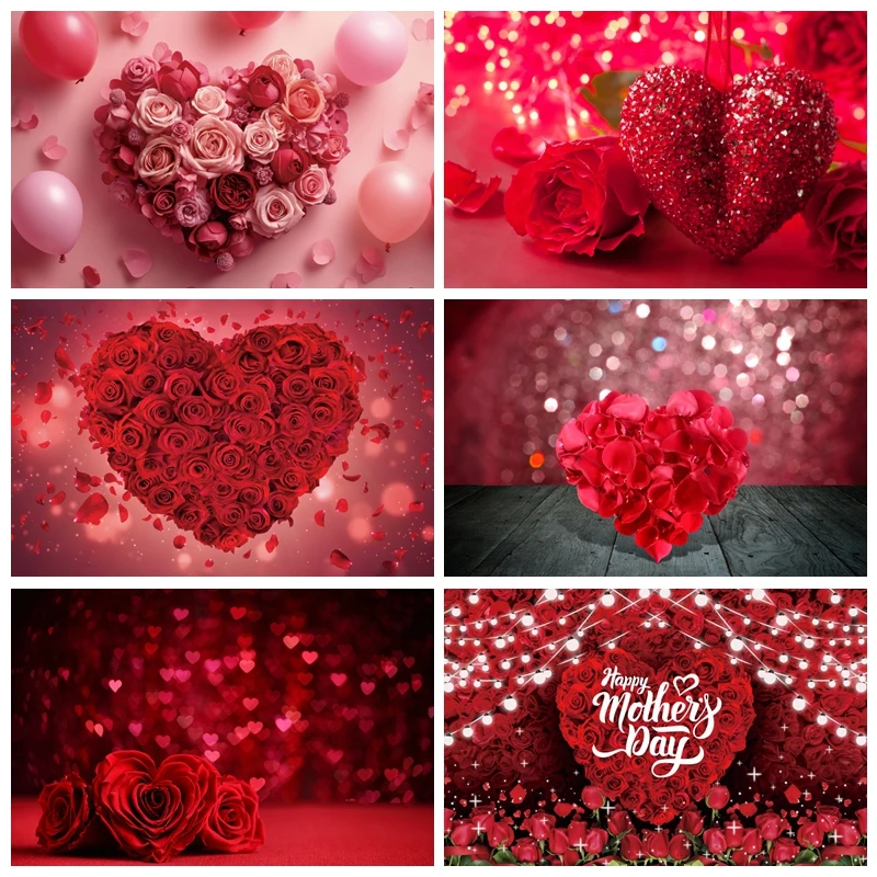 

Rose Love Heart Valentine's Day Backdrops for Photography Portrait Photographic February 14 Party Decor Background Photo Studio