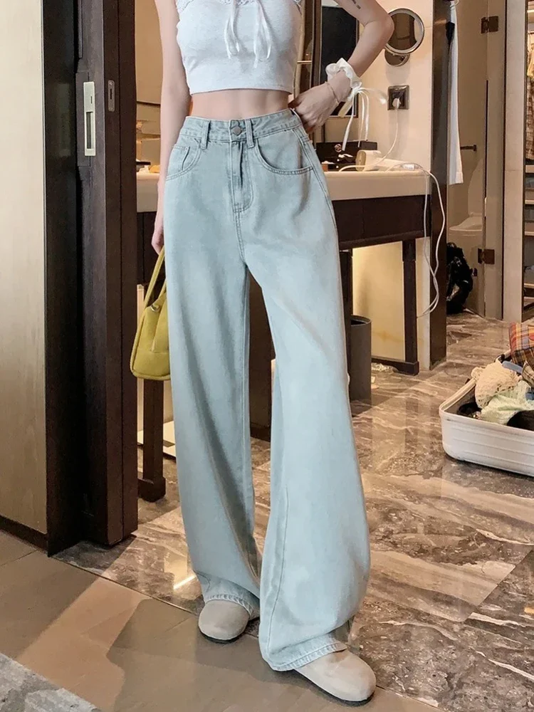 High Waist Classic Bow Embroidery Straight  Baggy Jeans Women Summer Basic Washed Fashion Vintage Casual Female Wide Leg Pants