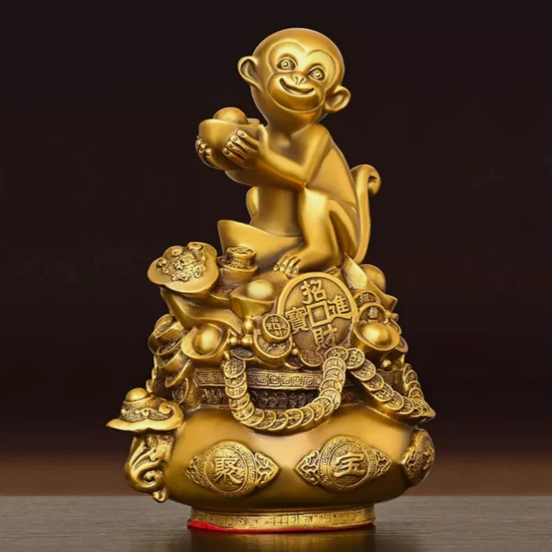 Monkey Ornament Pure Copper Golden Offering Treasure Blessing Living Room