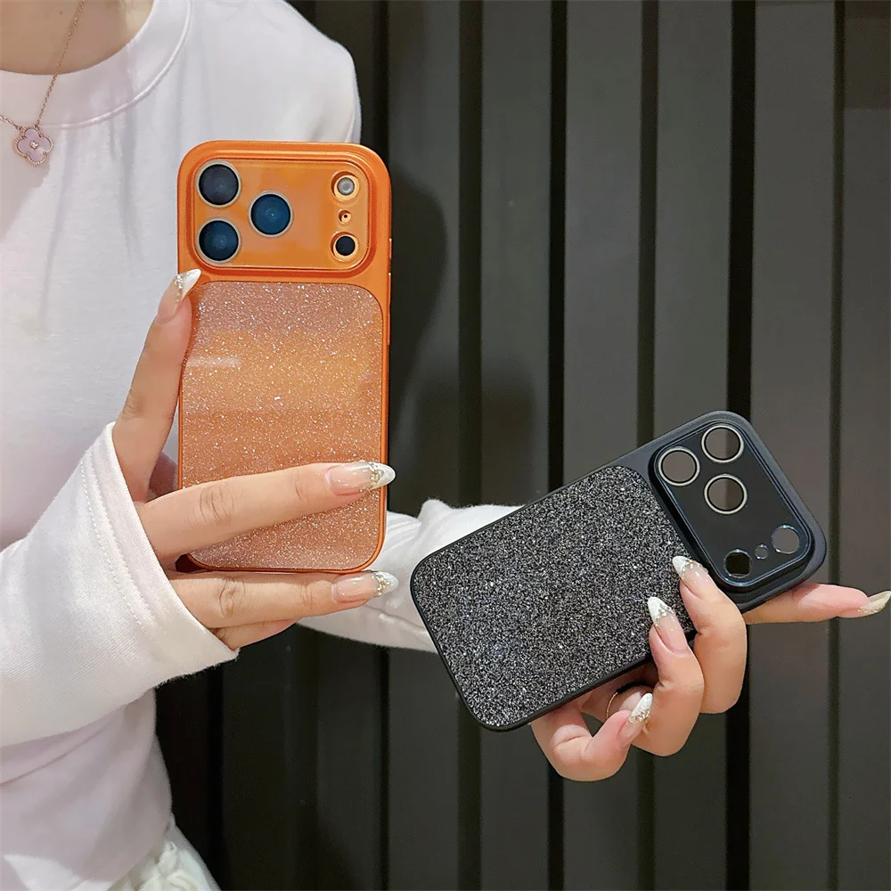 Glitter Bling PU Leather Phone Case With Camera Lens Glass Protector For iPhone 17 Pro Max Air 15 14 13 Sparkle Protective Cover
