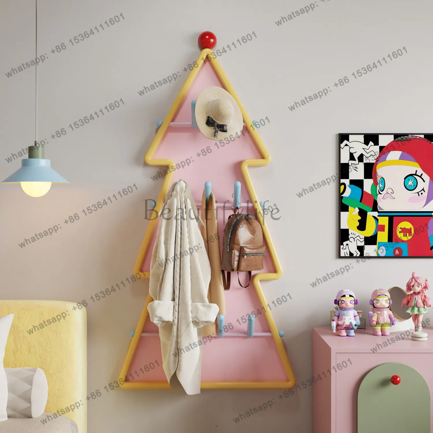 

Hanging hangers behind the Christmas tree door for storage, household wall, bedroom hanging clothes rack