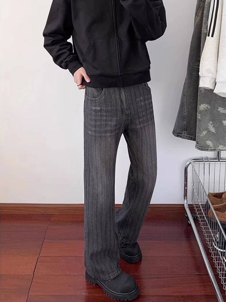 

American Vibe Men's Spring Autumn Loose Casual Straight Leg Jeans Bell Bot Vintage Wa adient Cool Trendy Brand Jeans