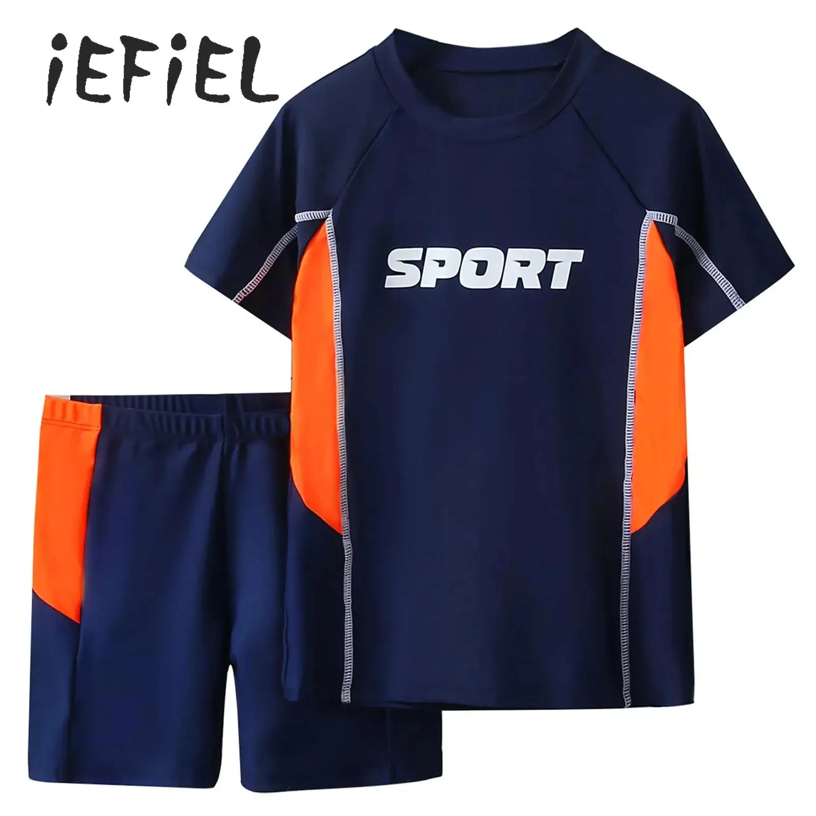 

Boys Two Piece Rash Guard Swimsuits Sets Kids Quickdry Short Sleeve Swim Shirts Top and Shorts Sunsuit Bathing Suit Swimwear