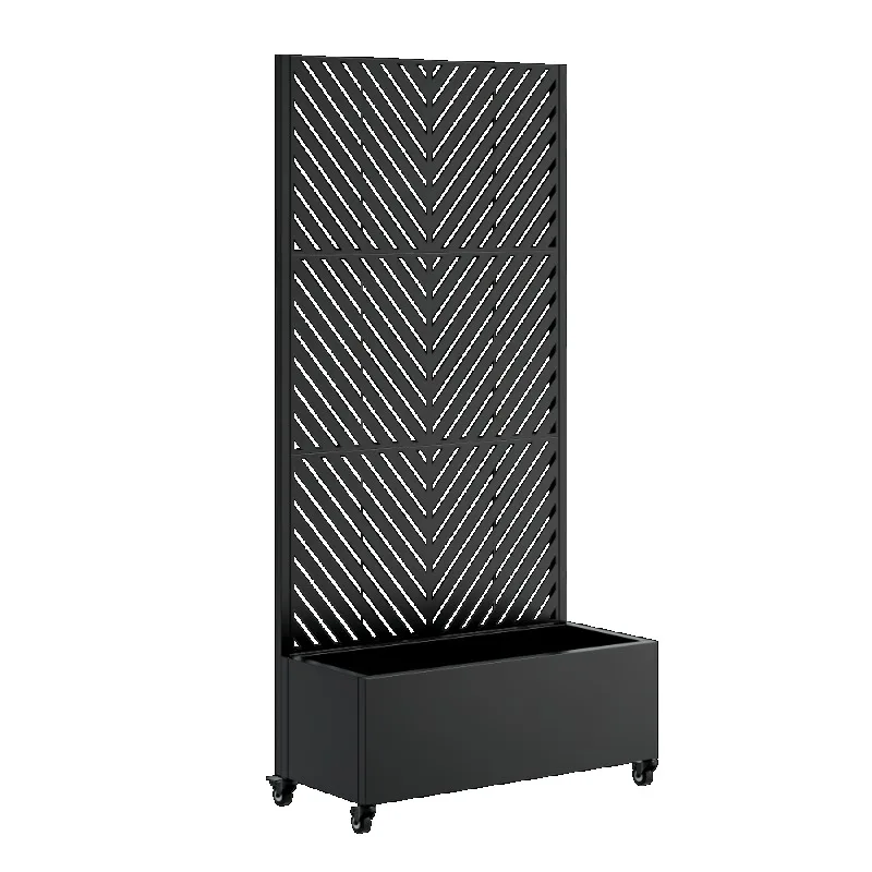 مقسم غرفة معدني أسود مع نمط هندسي، شاشة خصوصية مزخرفة، قسم قائم بذاته لغرفة المعيشة وغرفة النوم