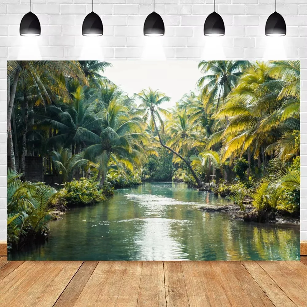Tropical Jungle Backdrop Sunlight Through Dense Foliage River Trail Portrait Wedding Baby Shower Party Home Decor Background