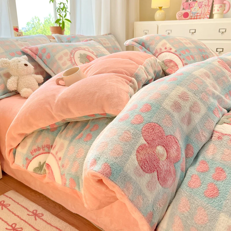 Winter 1pc Super Warm Duvet Cover Cartoon Printed Single/Queen/King Flannel Fleece housse de couette 220x240 (no pillowcase)