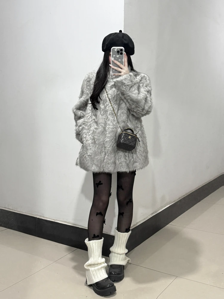 

Корейское женское утепленное пальто из овечьего меха с воротником-стойкой, модное, экологичное, с завязками, для зимы