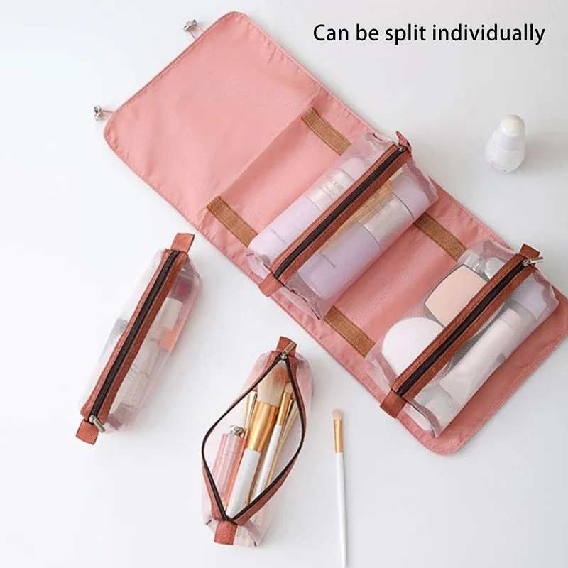 4Pcs In 1 Detachable Makeup Bag Women Zipper Mesh Large Capacity Cosmetics Pouch Foldable Portable Travel Wash Storage Bag 2024