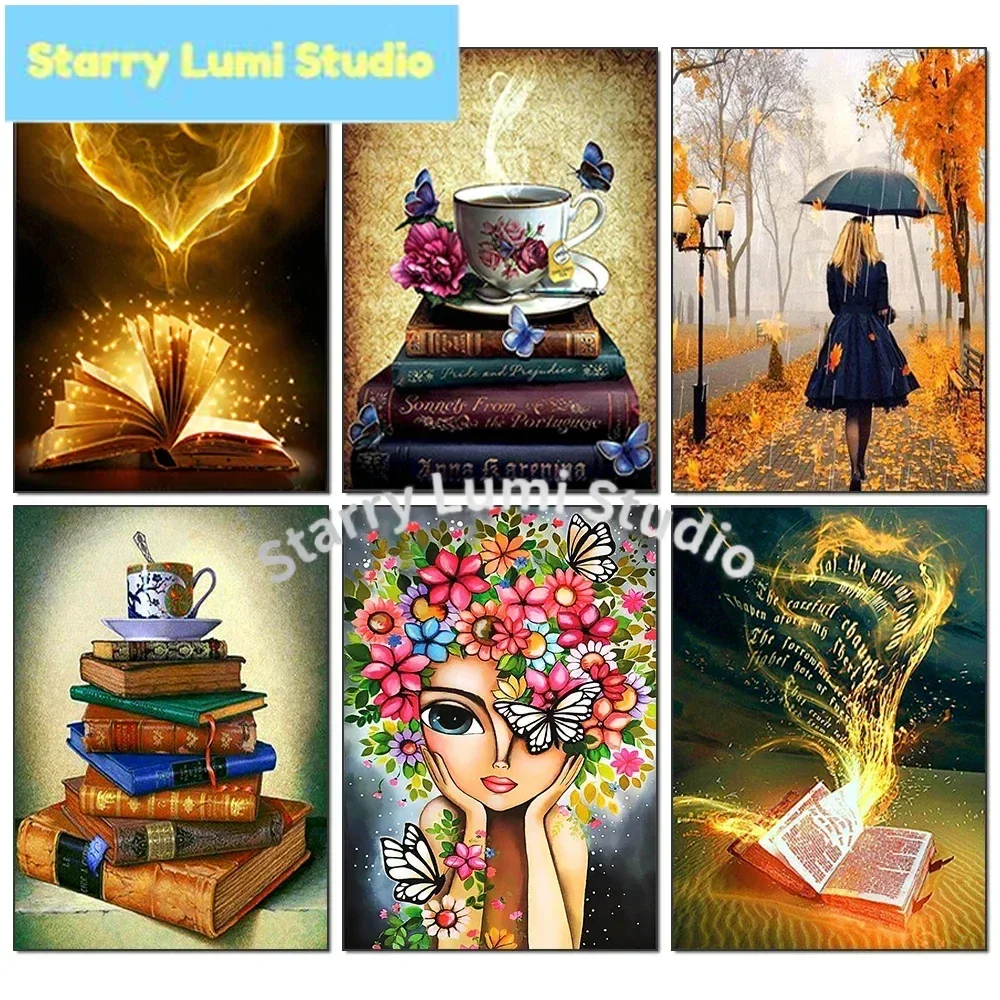 

5D Diamond Painting Book Coffee Cup Art Full Square/Round Diamond Embroidery Mosaic Landscape Picture Wall DIY Decoration Gift