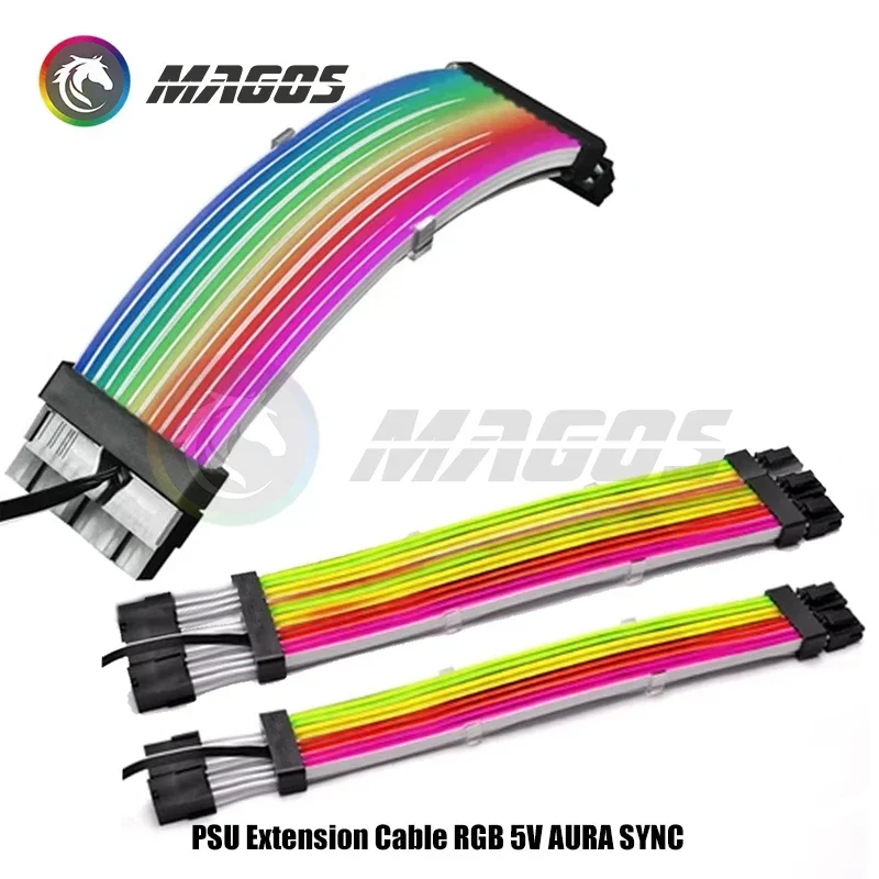 PSU Extension Cable ARGB 5V AURA SYNC Gen. 2Th ATX 24Pin Triple 8Pin RGB Silicone Neon Line Not Lian Li Strimer Plus Black White