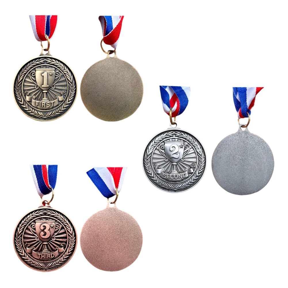 10Pcs Gold/Silver/Bronze Medal Award Medals with Neck Ribbon Sports Rewards Competition Prize Medals for Marathon Ball Games
