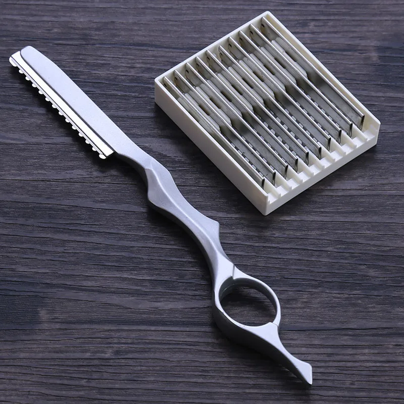 Hair Cutting Knife Thinner Thinning Razor 10 Blades Shavel Straight Salon Hairdressing Razor Stick Hair Cutter Rotary Barber Kit