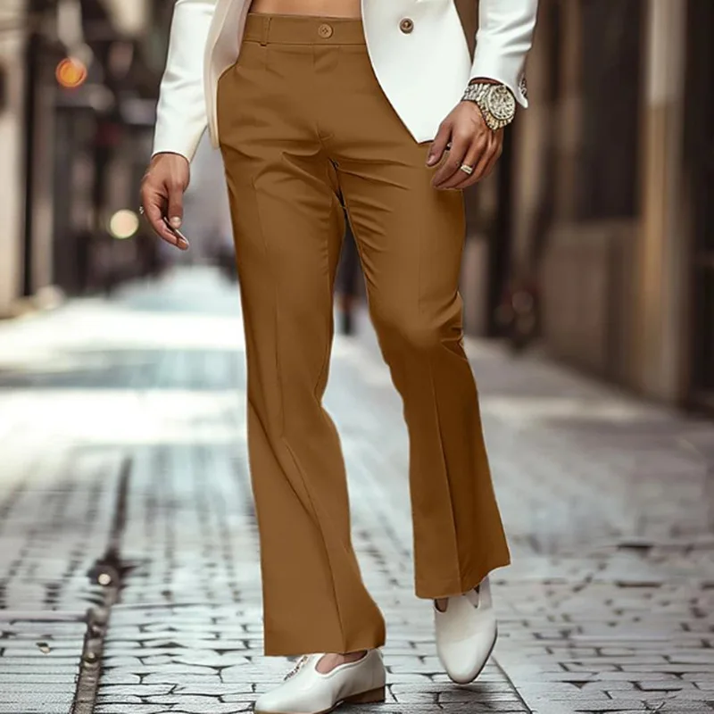 Neue Herren Retro Schlaghose, Einfarbige Mittelhoch Sitzende Anzughose, Lässige Klassische 70er-Jahre Mode, Schmale Herrenhose – Detail 11