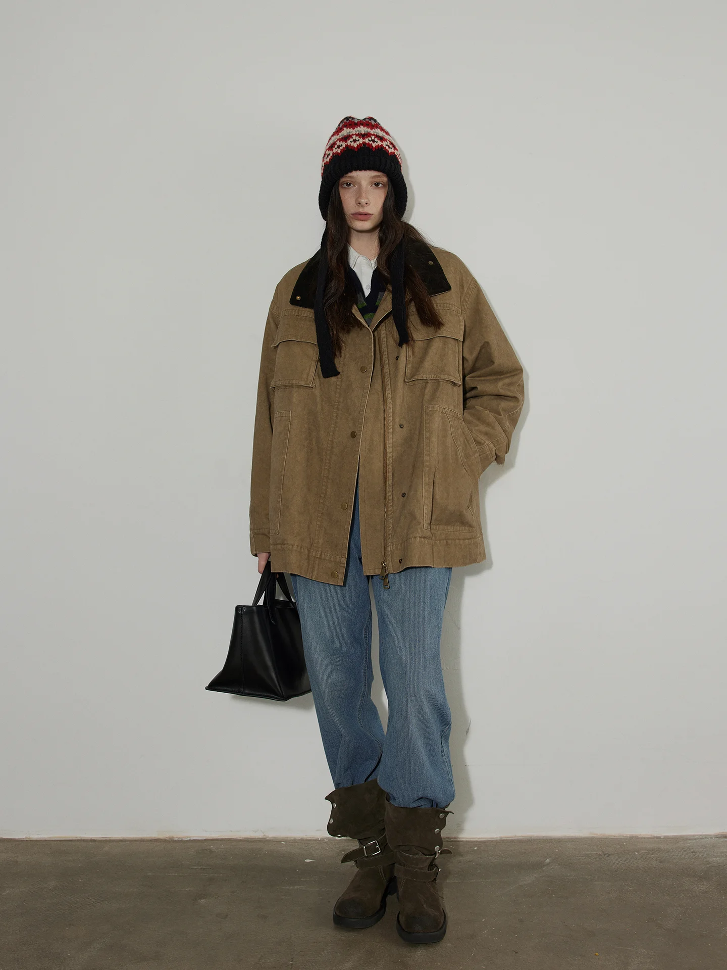 

Lofi Choose Vintage Waed Contrast Color Corduroy irt Collar Workwear Cotton Jaet Women Winter Loose Cotton Outerwear