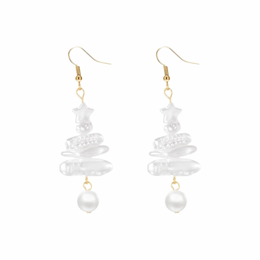 Fashion Vintage Faux Pearl Jewelry Elegant Charming Christmas Tree Necklace Unique Stacked Dangle Pendant Earrings Xmas Gift