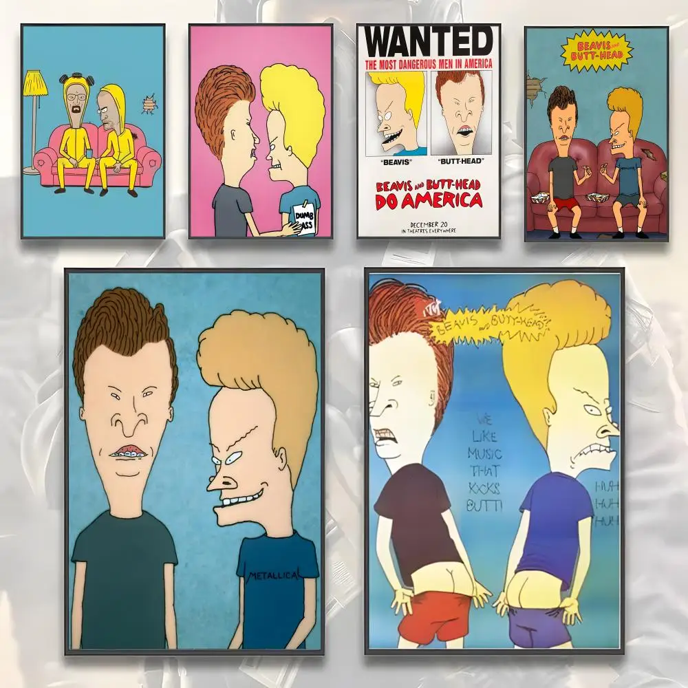 Cartoon Anime B-Beavis and Butt-Head 2 Poster Sticky Wall Art Printing Waterproof Home Living Bed Room Aesthetic Decor