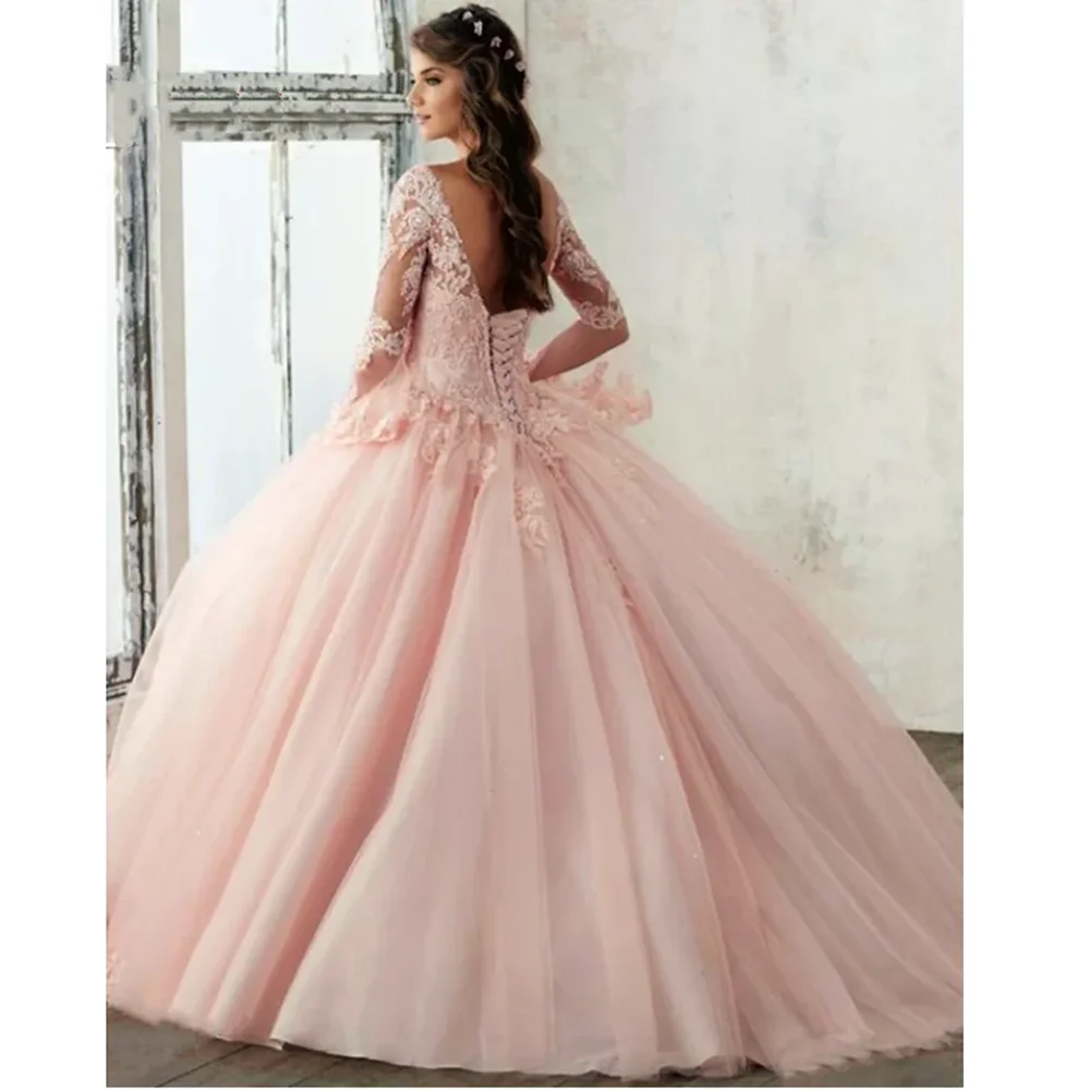 2024Sky Blue  Dresses Ball Gown Pink Women Girl Princess Lace Prom Lady Suit  Wedding  Vestidos Elegantes Para Mujer