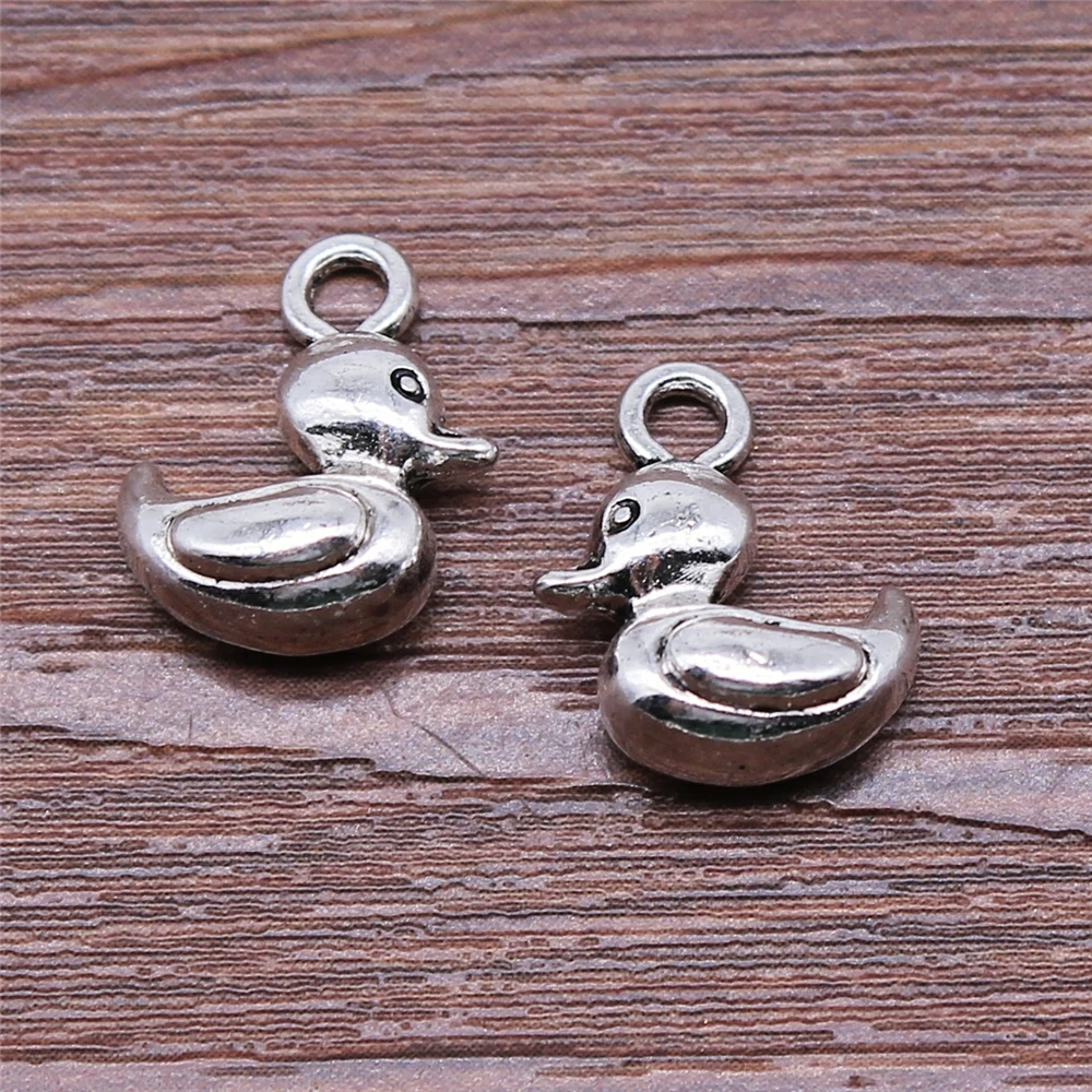 100pcs 15x10mm Antique Silver Color 3D Duck Charms For Jewelry Making