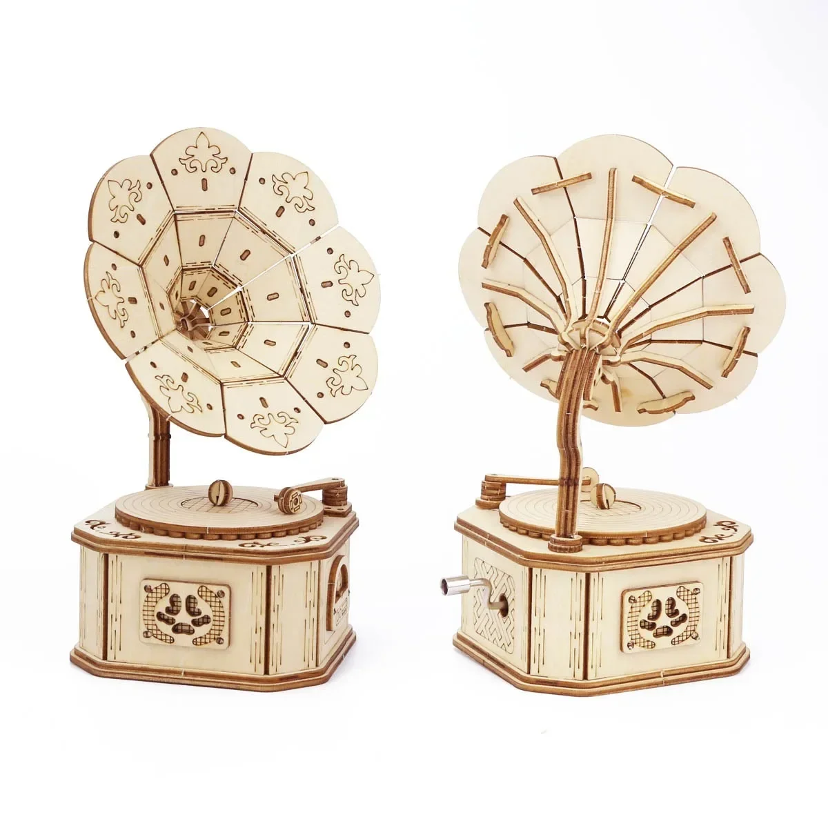 3D Wooden Gramophone Music Box Puzzles Kits for Teen Adults Construction Models Set Toys DIY Assembling Machnical Christmas Gift