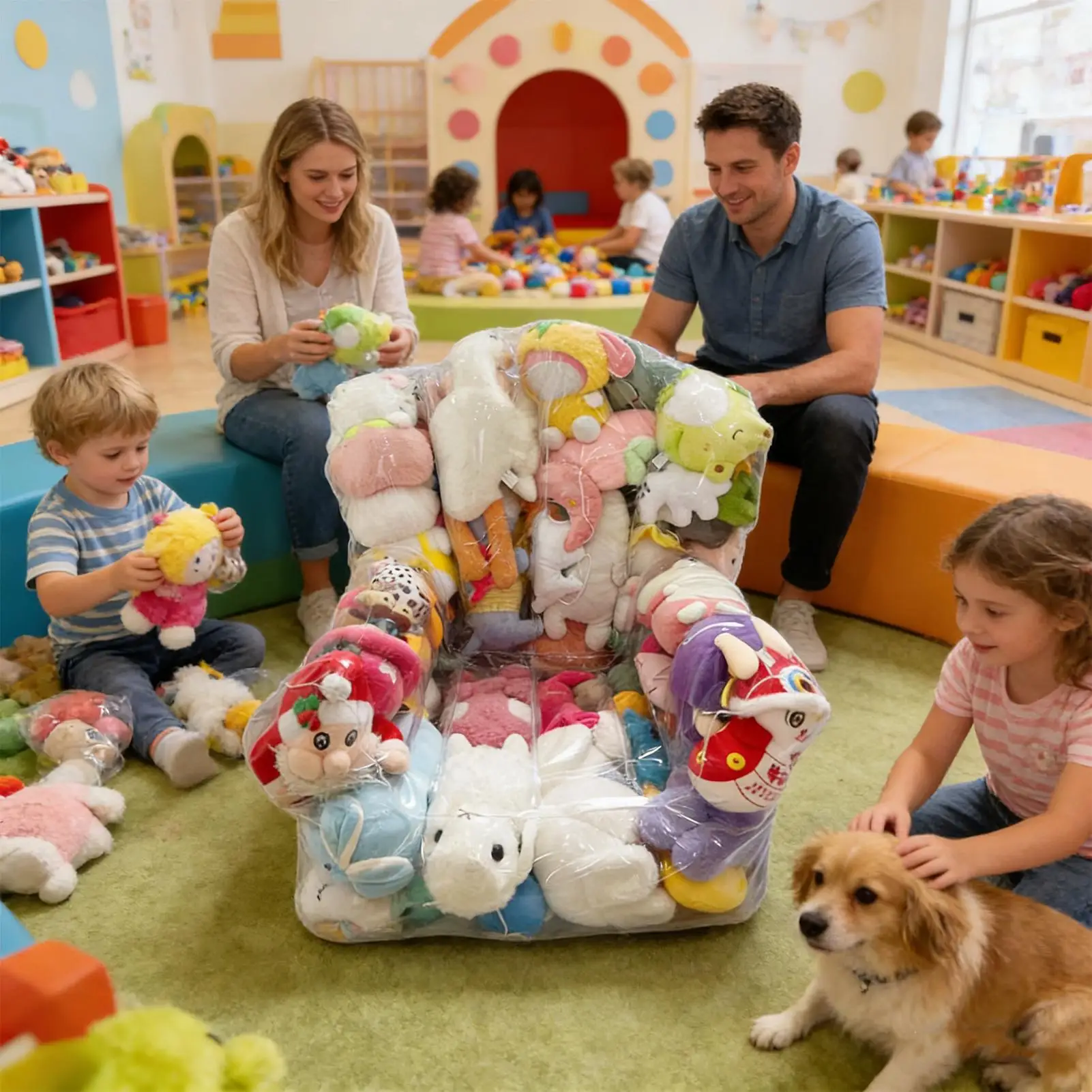 Clear Stuffed Animal Bean Bag Chair Cover Stuffable Chair Sleeve PVC Waterproof Plush Toy Organizer Pouch For Kids Home Bedroom view 3