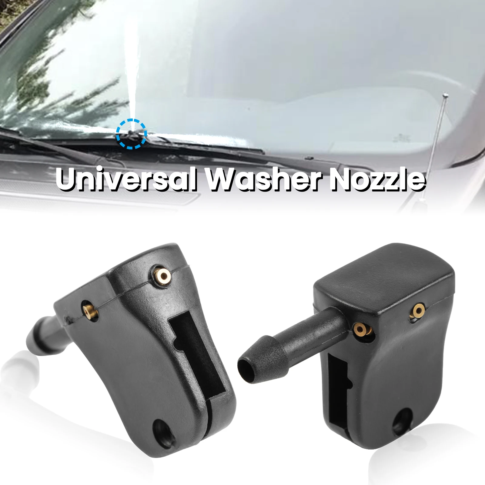 Universal 2X Front Windshield Wiper Arm Washer Nozzle Jet Spray Set Fits 8-12mm Hook Adjusted all Directions 3 Holes Washers