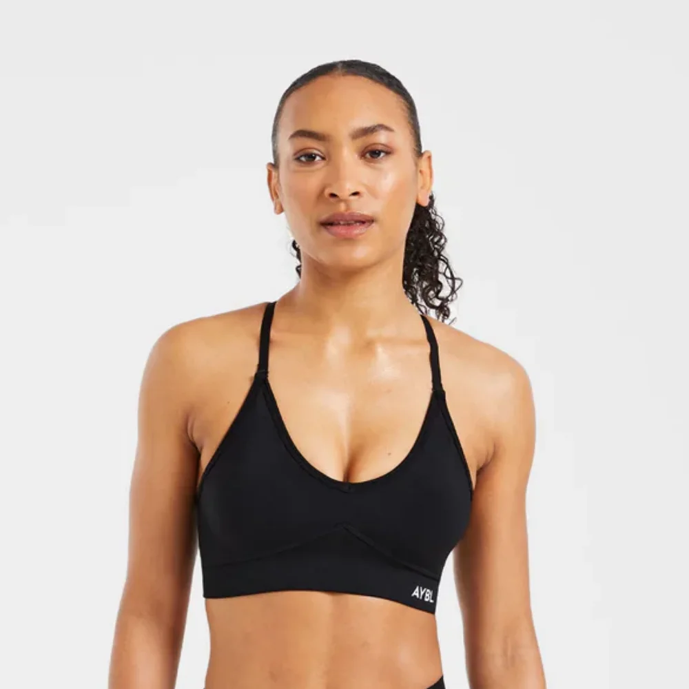 Marken-Sport-Yoga-BH für Damen, nahtloses Oberteil mit offenem Rücken, leicht formende Activewear, schweißableitendes und rutschfestes Material. – Detail 2