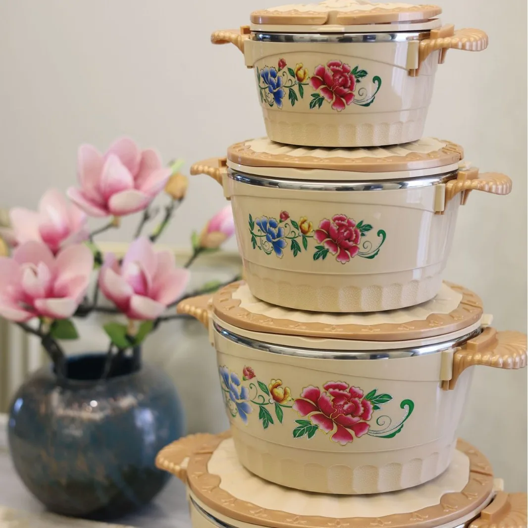 enamel insulation bucket stainless steel soup pot four-piece set portable ice protection Middle East retro printing lunch box