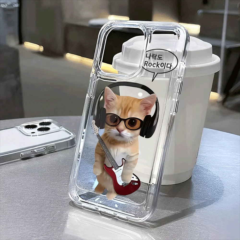 

Прозрачный чехол для телефона с милым музыкальным котом для iPhone 16Pro Max 16Pro 16Plus 16 15 Pro Max 15Pro 15 13 13Pro 14 12 11Pro Max Plus